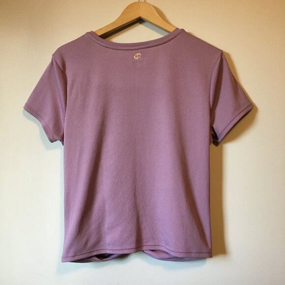 Spalding Lavender Ribbed Twist Hem Short Sleeve Sports Top - Picture 2 of 14